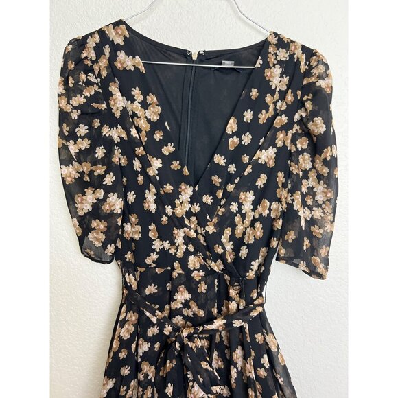 Tommy Hilfiger SZ 2 Floral Wrap Dress Black Gold Flowers - Picture 6 of 10